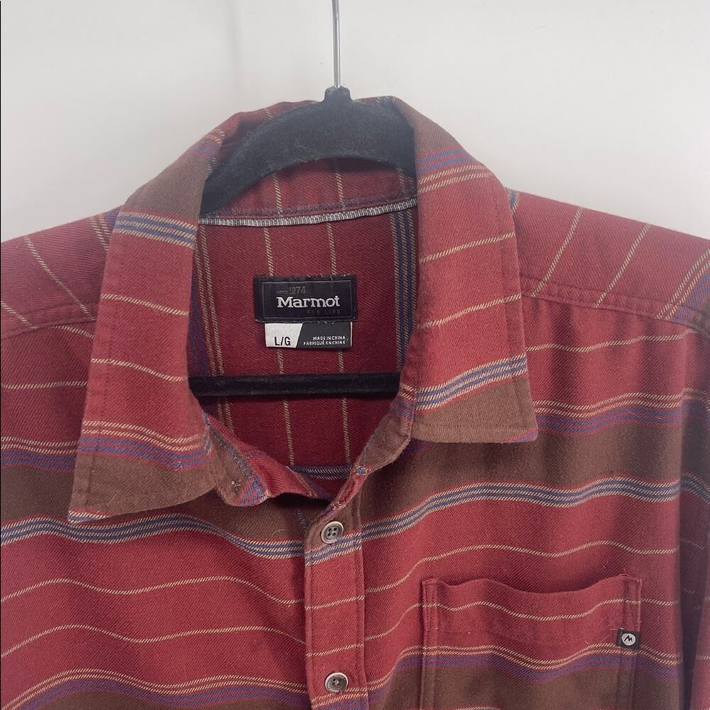 Marmot cotton blend striped long sleeve button flannel shirt sz L